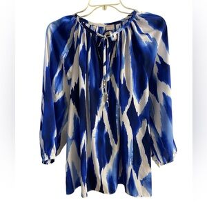 Chico's‎ Blue and White blouse slit v neck blouson Large
